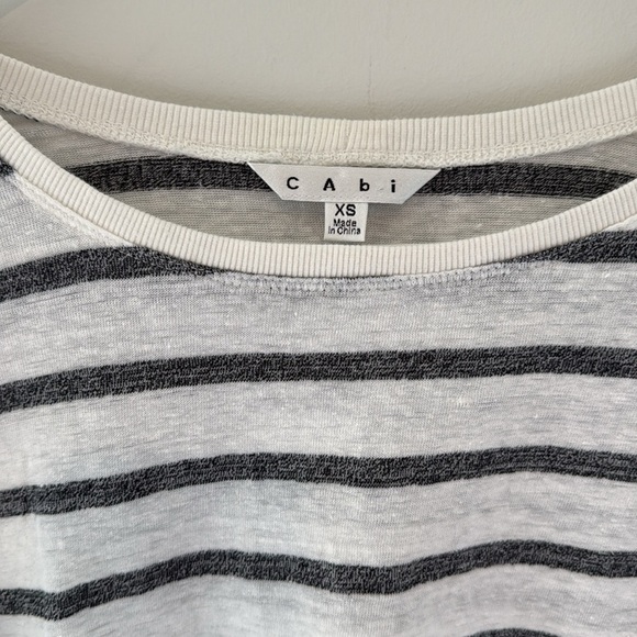 CAbi Gray and White Striped Short Sleeve Tee- Linen and Cotton Size XS - Picture 2 of 6